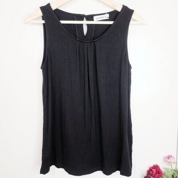 Igenjun Tops - iGenjun Top Womens Small Black Knit Basic Sleeveless Scoop Neck Pleated Stretch